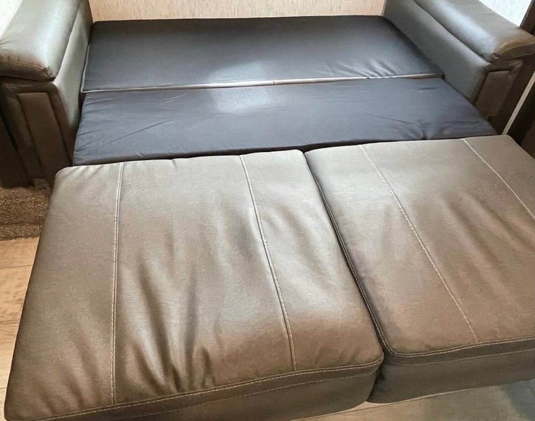 Both queen hide-a-bed sofas - one converted to bed, one as seating